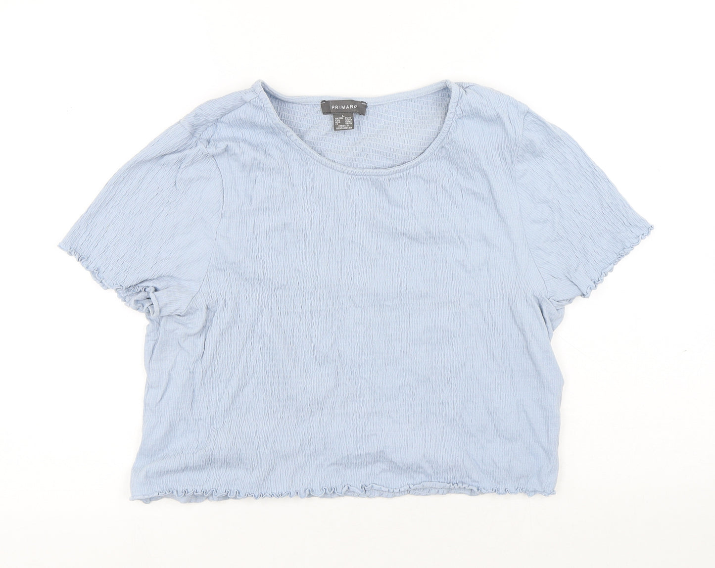 Primark Womens Blue Cotton Cropped T-Shirt Size L Round Neck