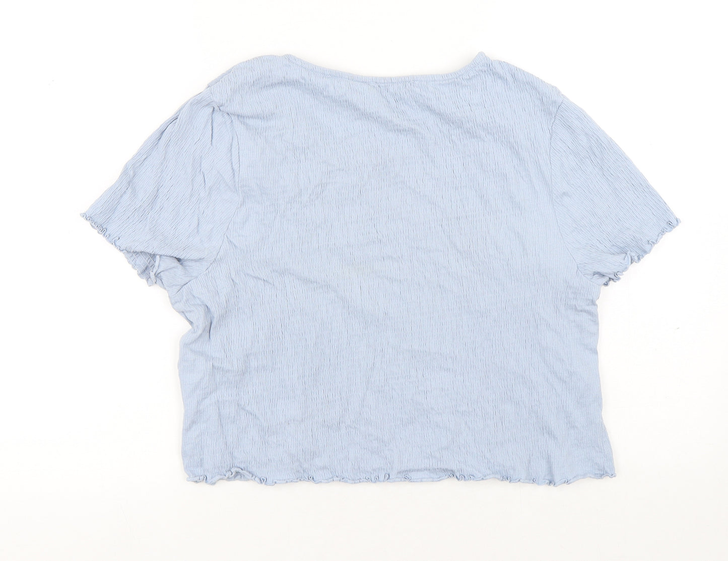 Primark Womens Blue Cotton Cropped T-Shirt Size L Round Neck