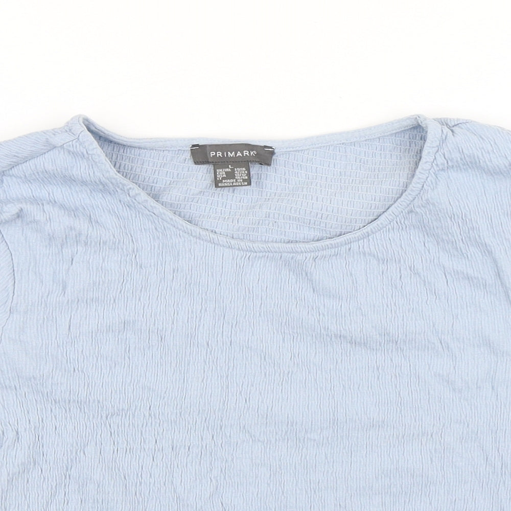 Primark Womens Blue Cotton Cropped T-Shirt Size L Round Neck