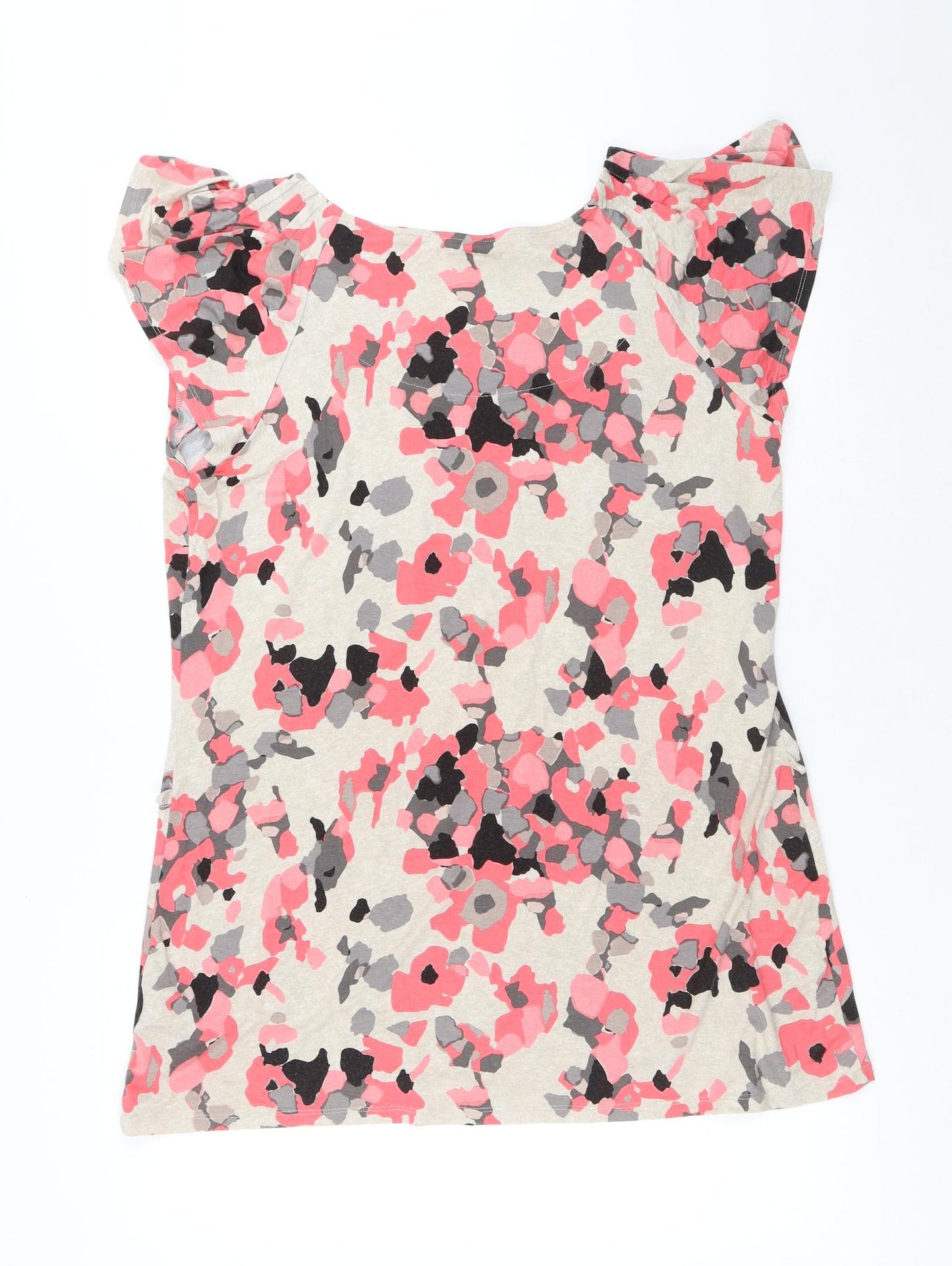 Marks and Spencer Womens Multicoloured Geometric Polyester Basic T-Shirt Size M Round Neck