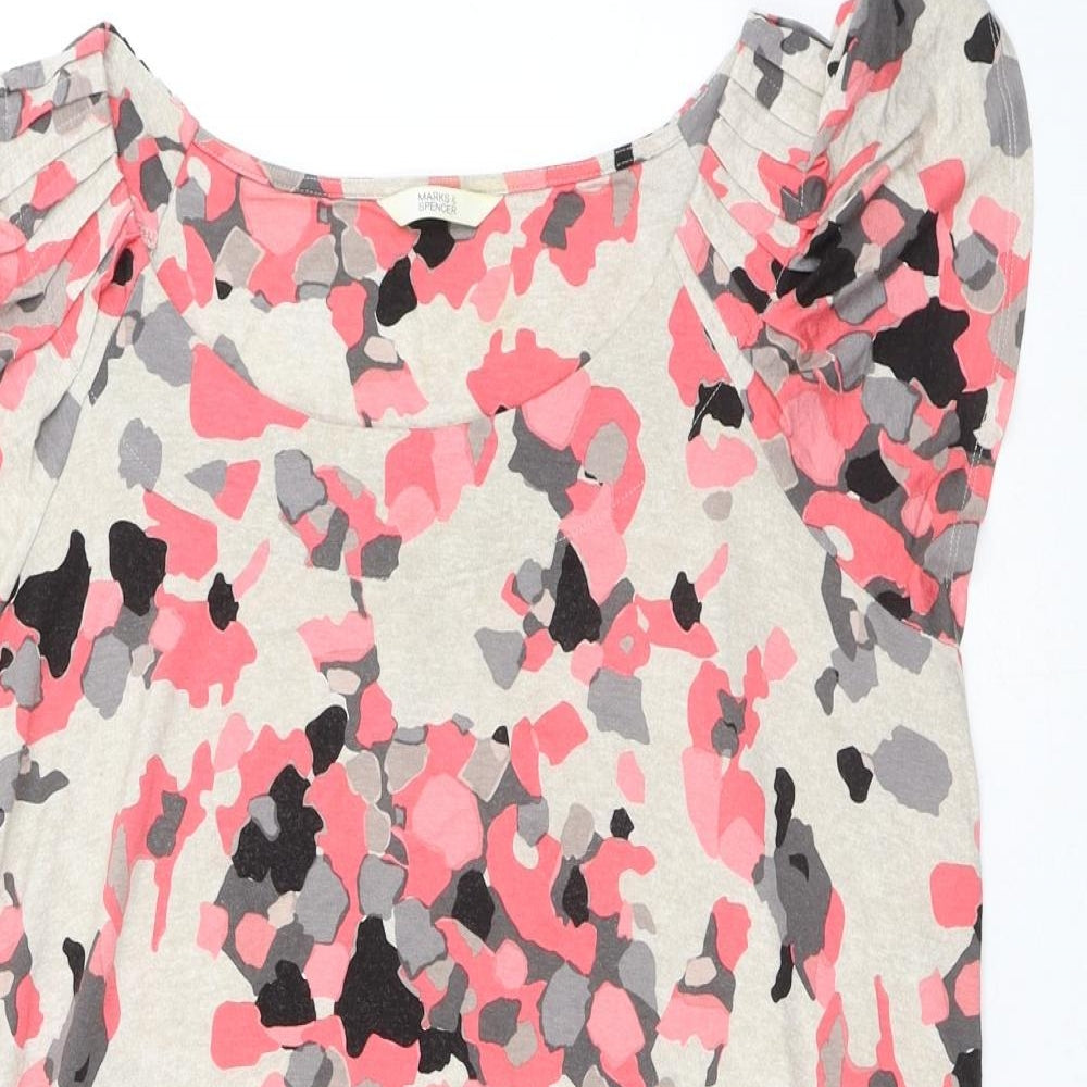 Marks and Spencer Womens Multicoloured Geometric Polyester Basic T-Shirt Size M Round Neck