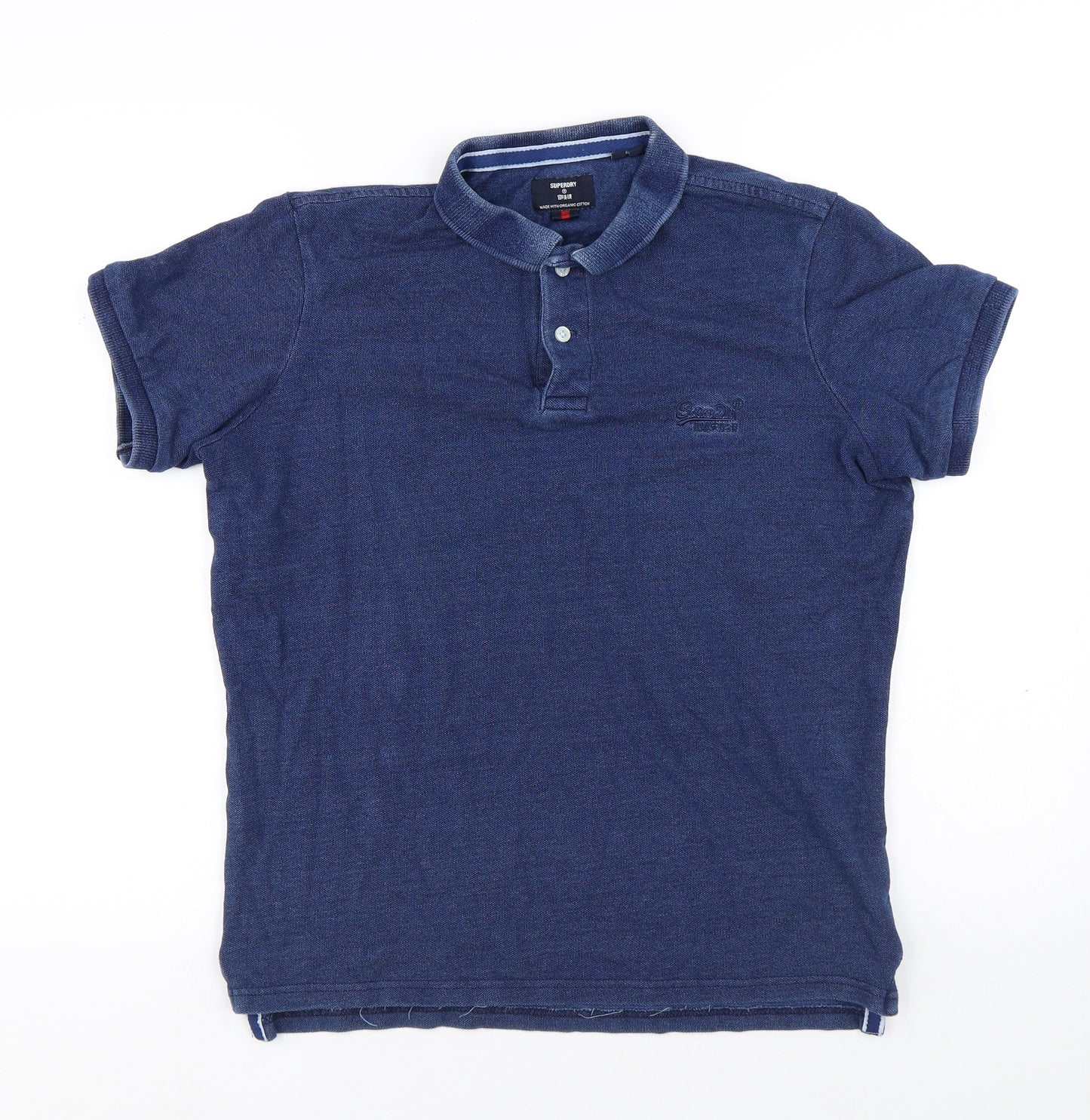 Superdry Mens Blue Cotton Polo Size L Collared Button