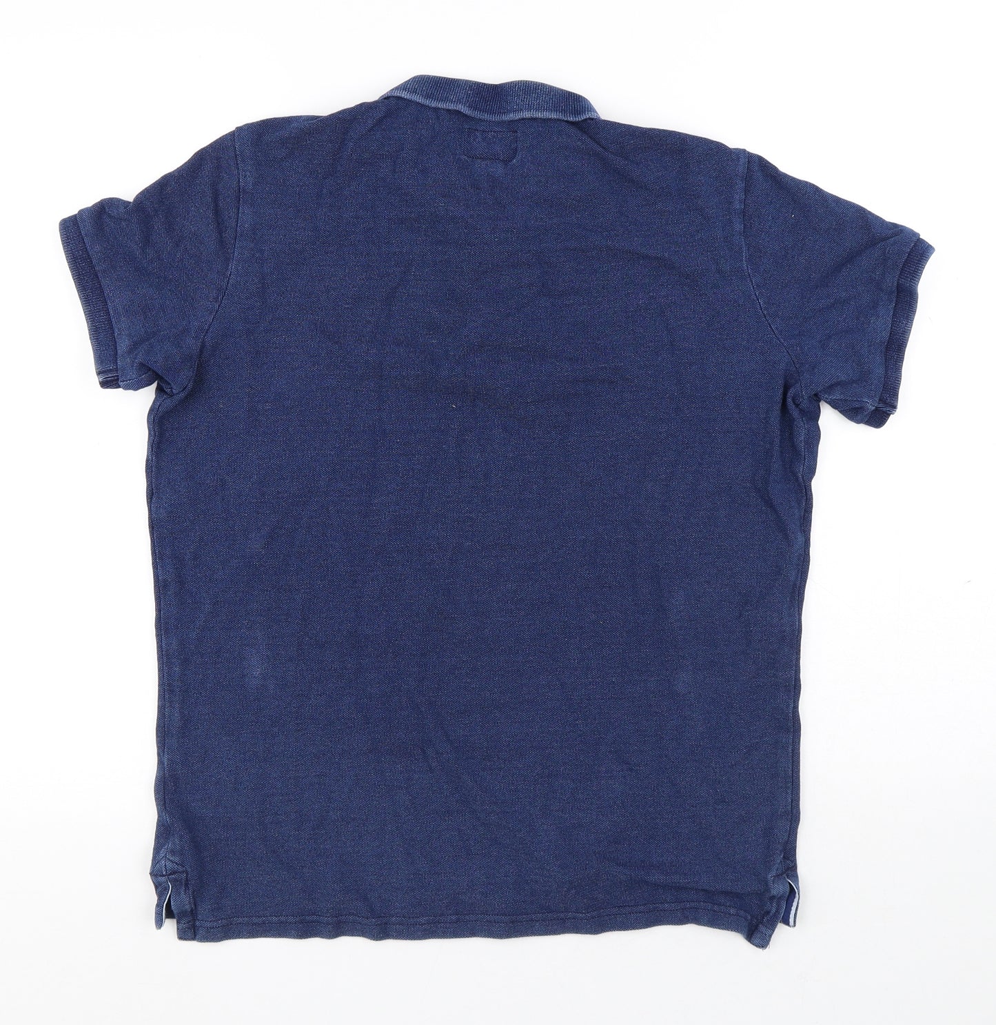 Superdry Mens Blue Cotton Polo Size L Collared Button