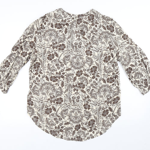 NEXT Womens Brown Floral Cotton Basic T-Shirt Size 14 V-Neck - Flowers