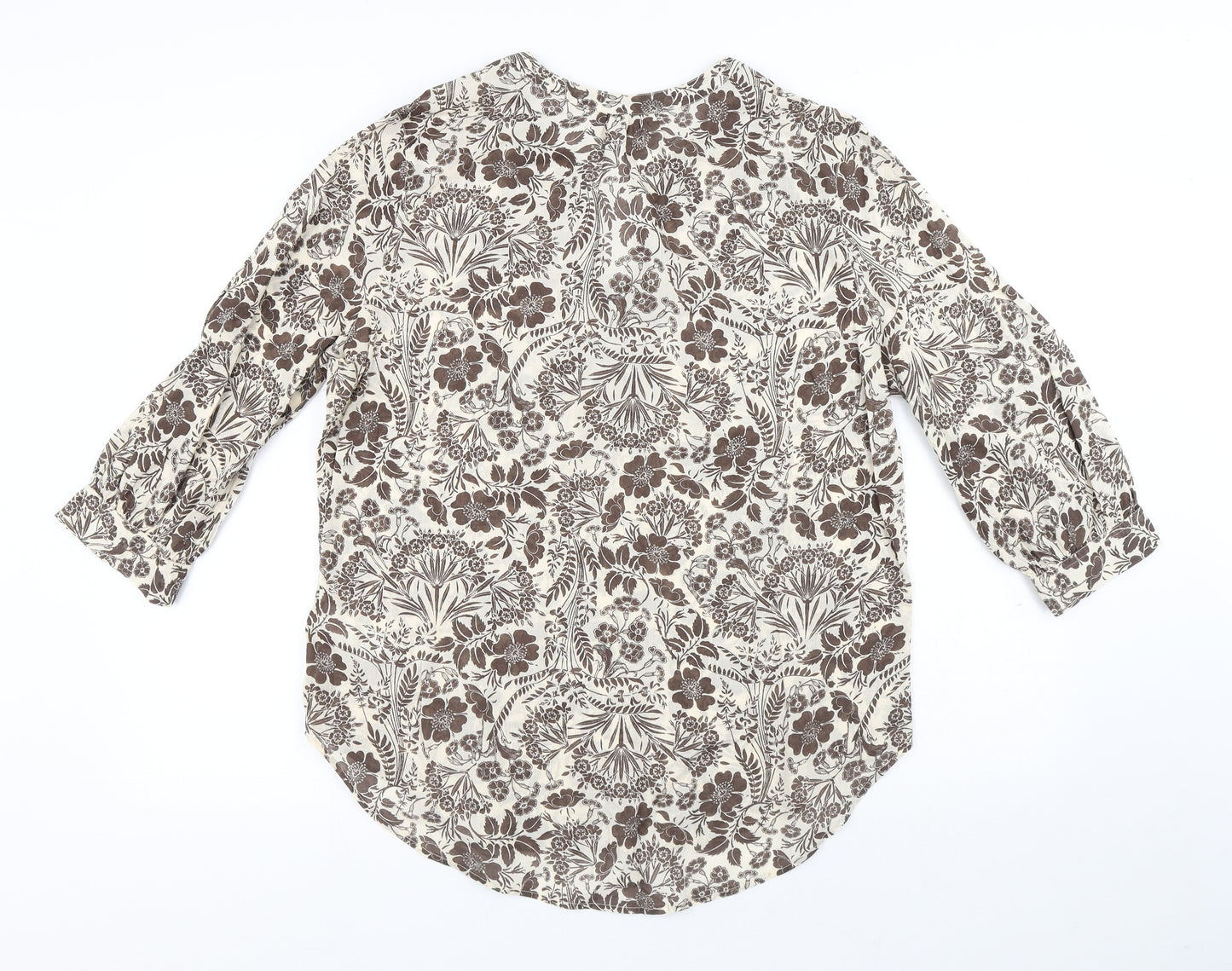 NEXT Womens Brown Floral Cotton Basic T-Shirt Size 14 V-Neck - Flowers