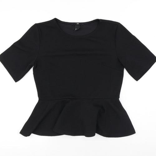 H&M Womens Black Polyester Basic Blouse Size S Round Neck