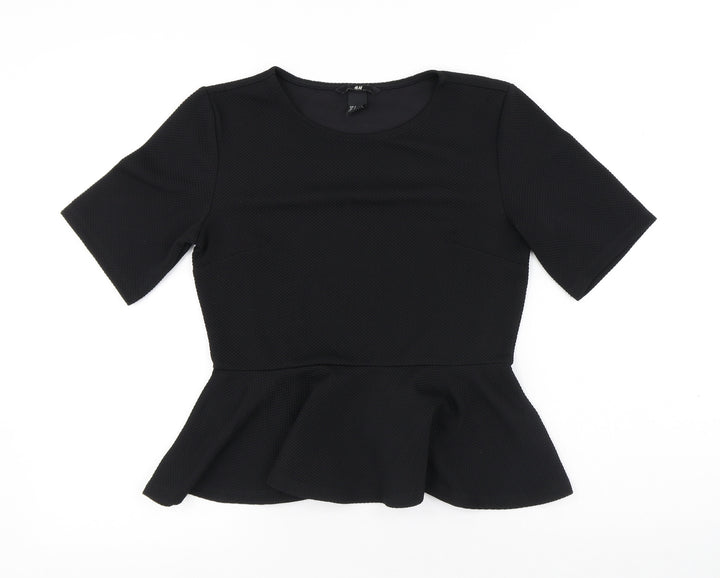 H&M Womens Black Polyester Basic Blouse Size S Round Neck