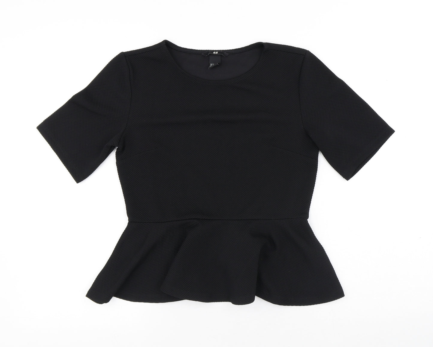 H&M Womens Black Polyester Basic Blouse Size S Round Neck
