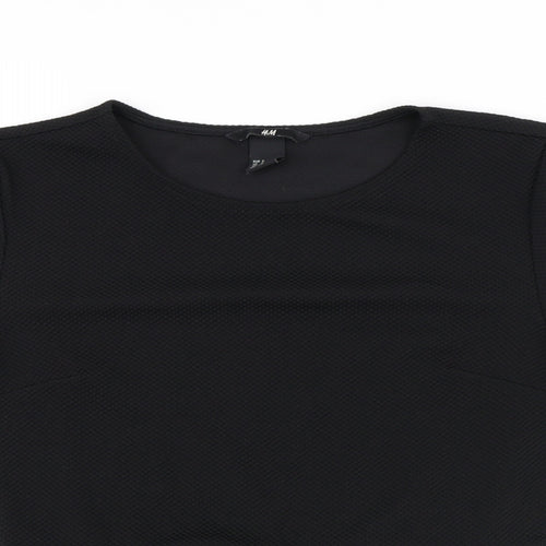 H&M Womens Black Polyester Basic Blouse Size S Round Neck