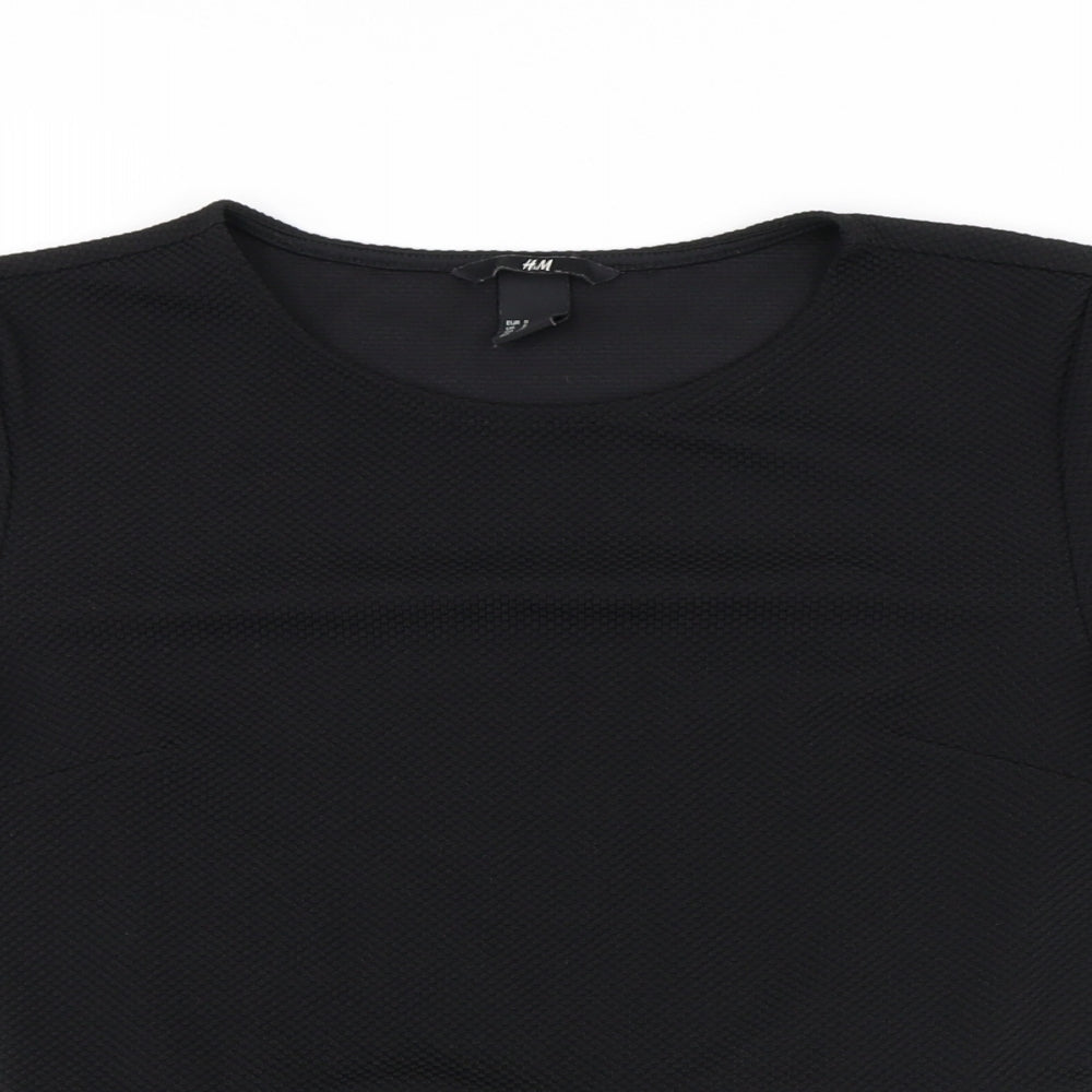 H&M Womens Black Polyester Basic Blouse Size S Round Neck