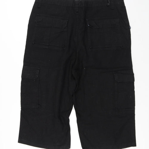 Dunnes Stores Womens Black Linen Cargo Trousers Size 38 in L20 in Regular Button - 3/4 leg