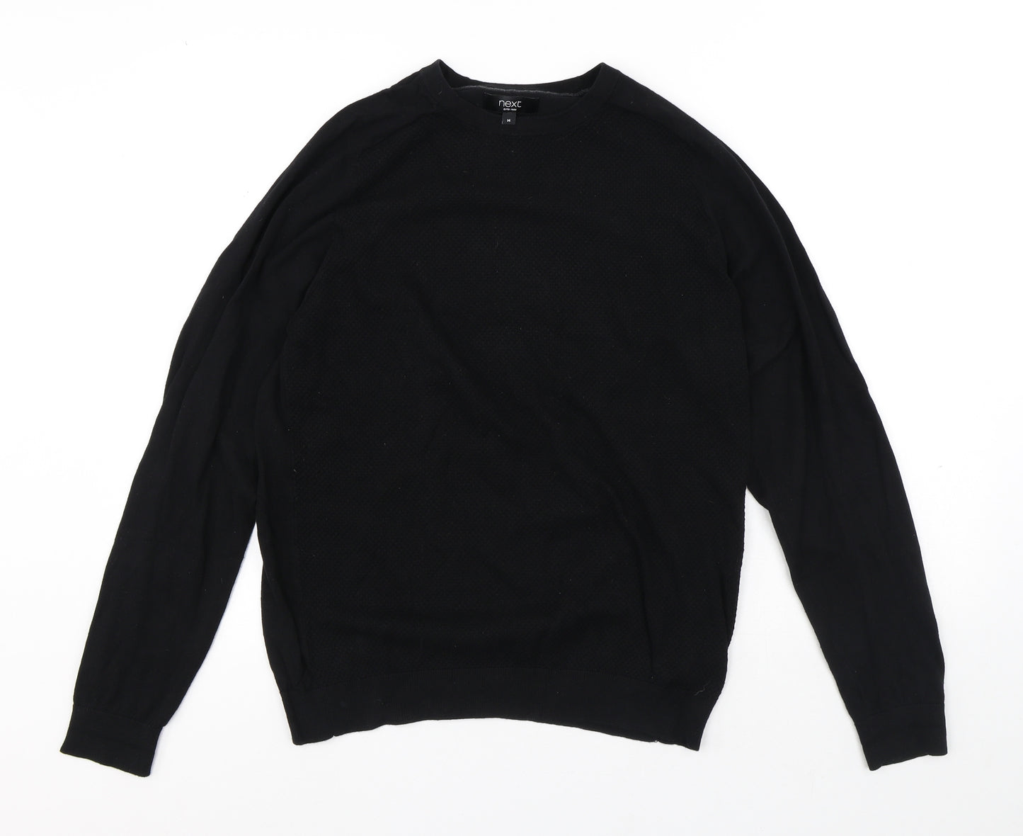 NEXT Mens Black Round Neck Cotton Pullover Jumper Size M
