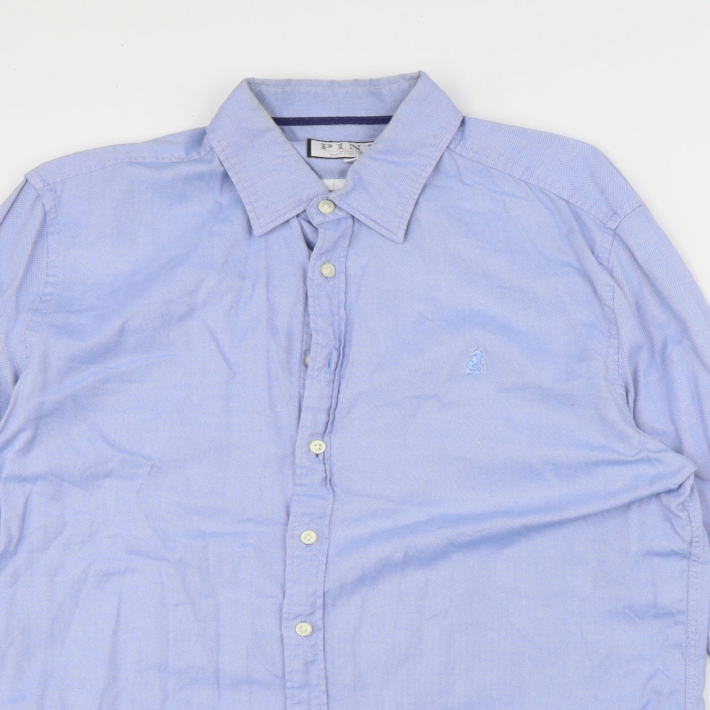 Thomas Pink Mens Blue Cotton Dress Shirt Size M Collared Button