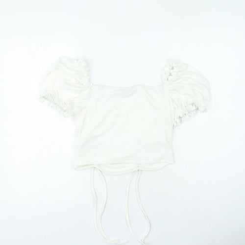 SheIn Womens Ivory Polyester Cropped T-Shirt Size L Sweetheart