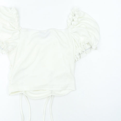 SheIn Womens Ivory Polyester Cropped T-Shirt Size L Sweetheart