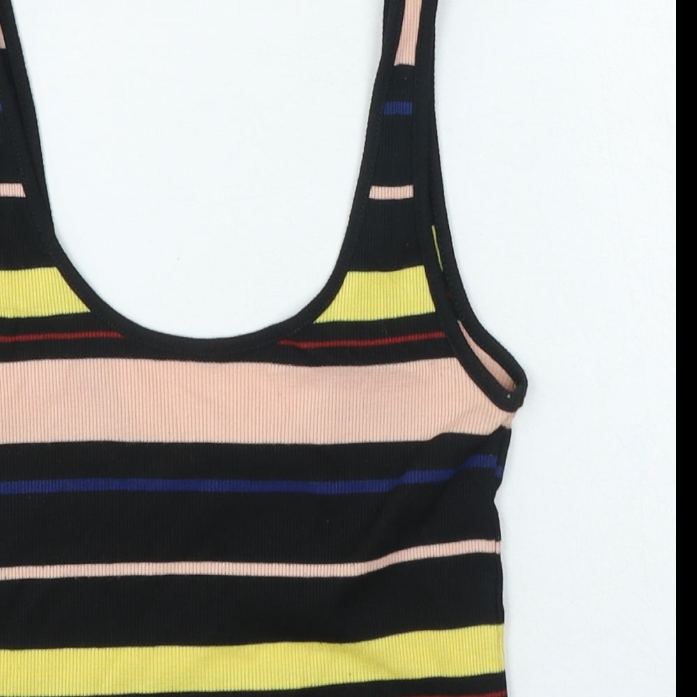 New Look Womens Multicoloured Striped Polyester Basic Tank Size 10 Round Neck