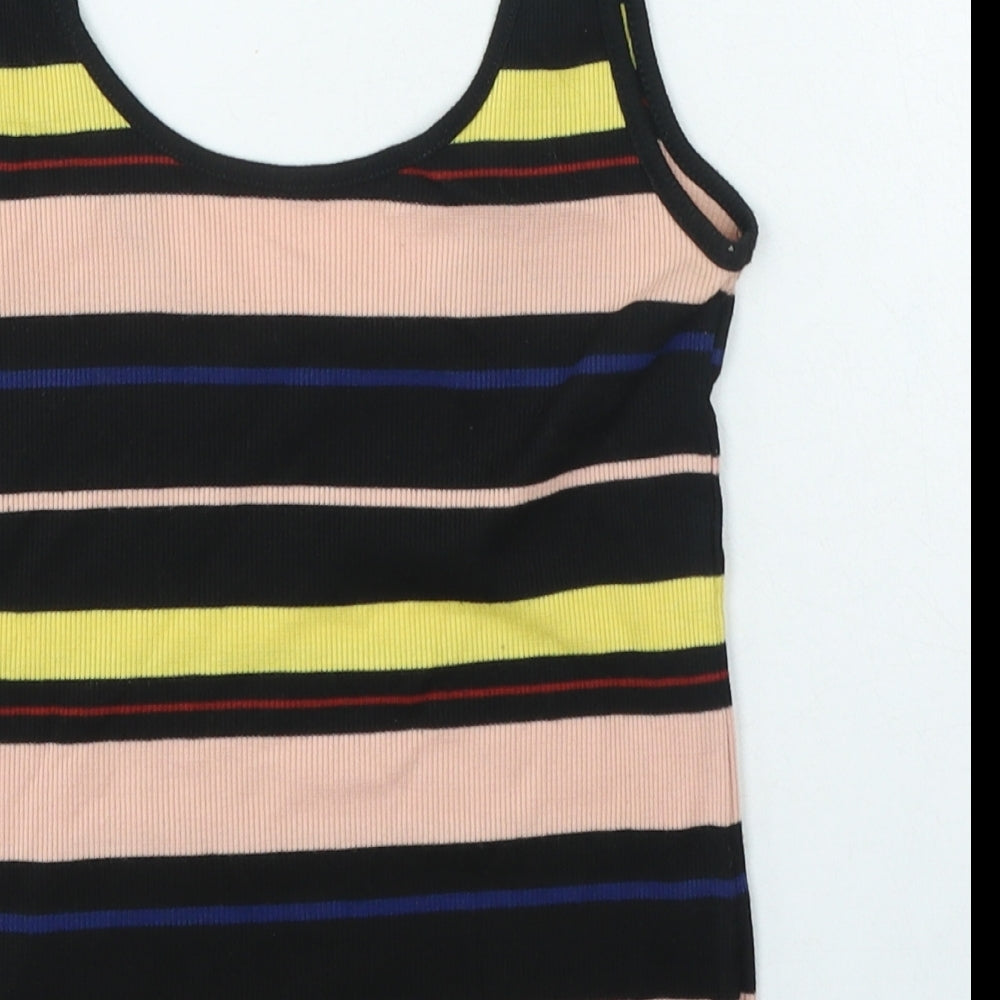 New Look Womens Multicoloured Striped Polyester Basic Tank Size 10 Round Neck