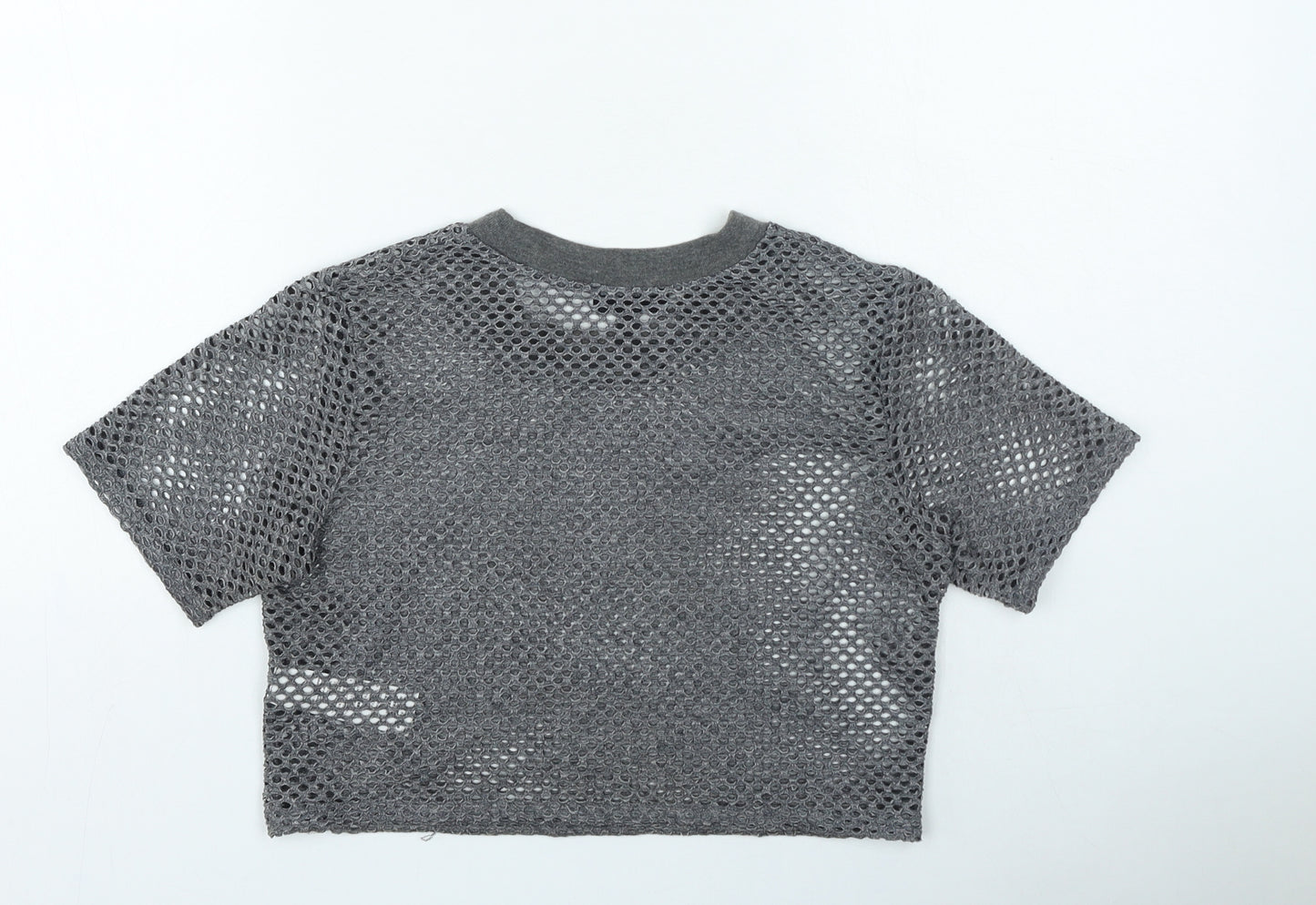 Topshop Womens Grey Polyester Cropped T-Shirt Size 10 Round Neck