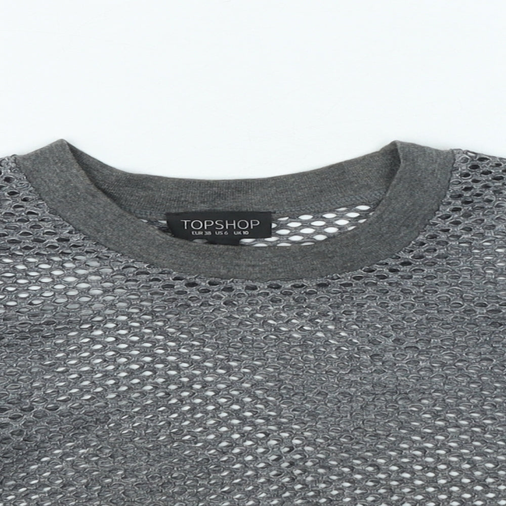 Topshop Womens Grey Polyester Cropped T-Shirt Size 10 Round Neck