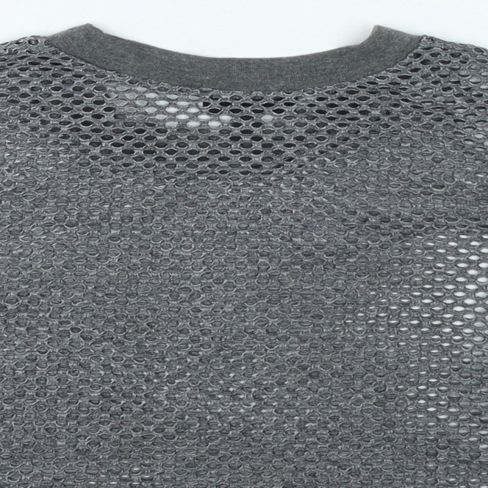 Topshop Womens Grey Polyester Cropped T-Shirt Size 10 Round Neck