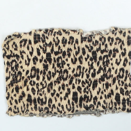 Topshop Womens Brown Animal Print Cotton Cropped Tank Size 10 Off the Shoulder - Shirred Leopard Print