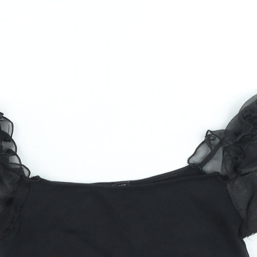 I SAW IT FIRST Womens Black Polyester Basic Blouse Size M Square Neck