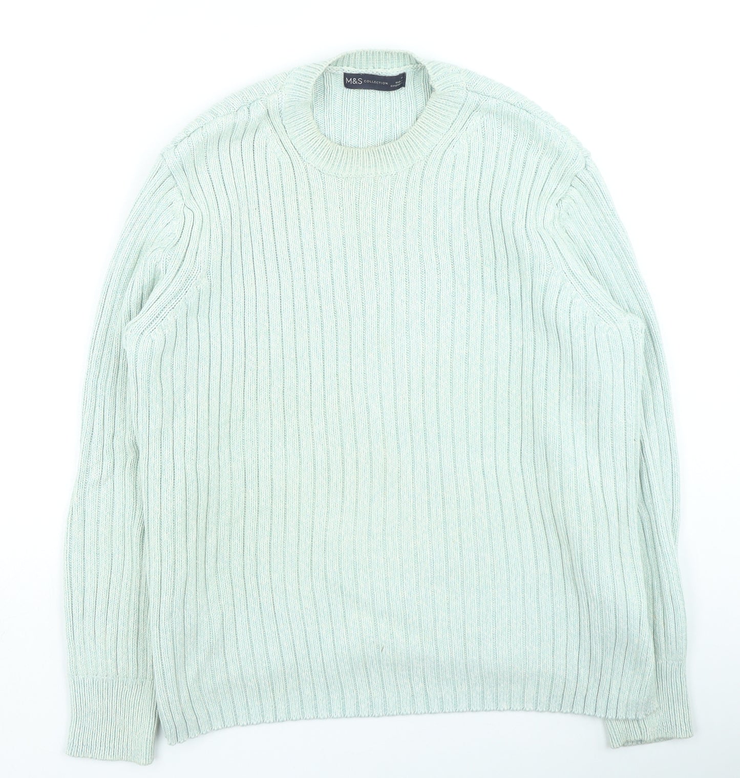 Marks and Spencer Womens Green Round Neck Polyester Pullover Jumper Size 14