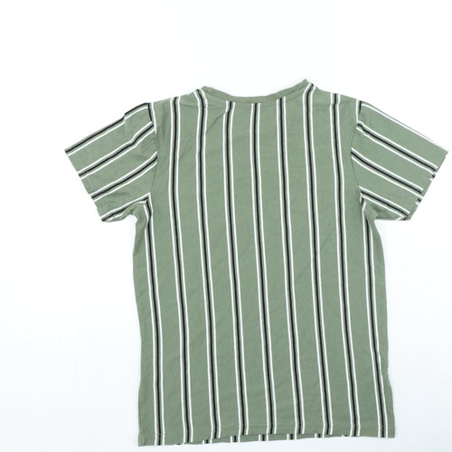 George Boys Green Striped Cotton Basic Casual Size 12-13 Years Round Neck Pullover
