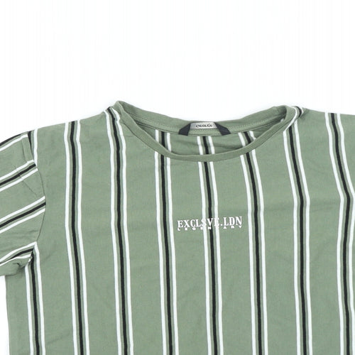 George Boys Green Striped Cotton Basic Casual Size 12-13 Years Round Neck Pullover