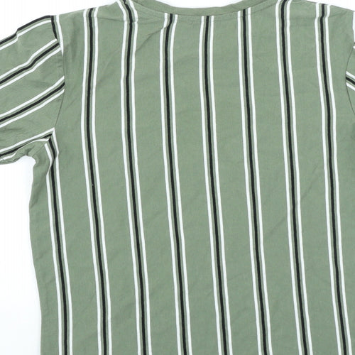 George Boys Green Striped Cotton Basic Casual Size 12-13 Years Round Neck Pullover