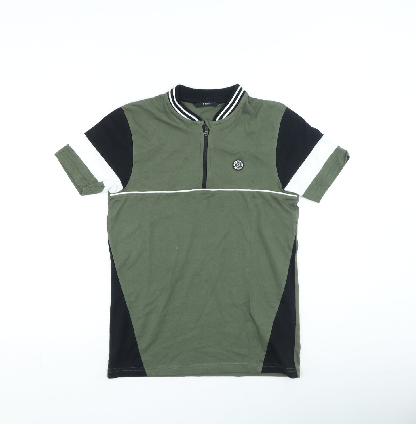 George Boys Green Cotton Basic Casual Size 12-13 Years Round Neck Zip