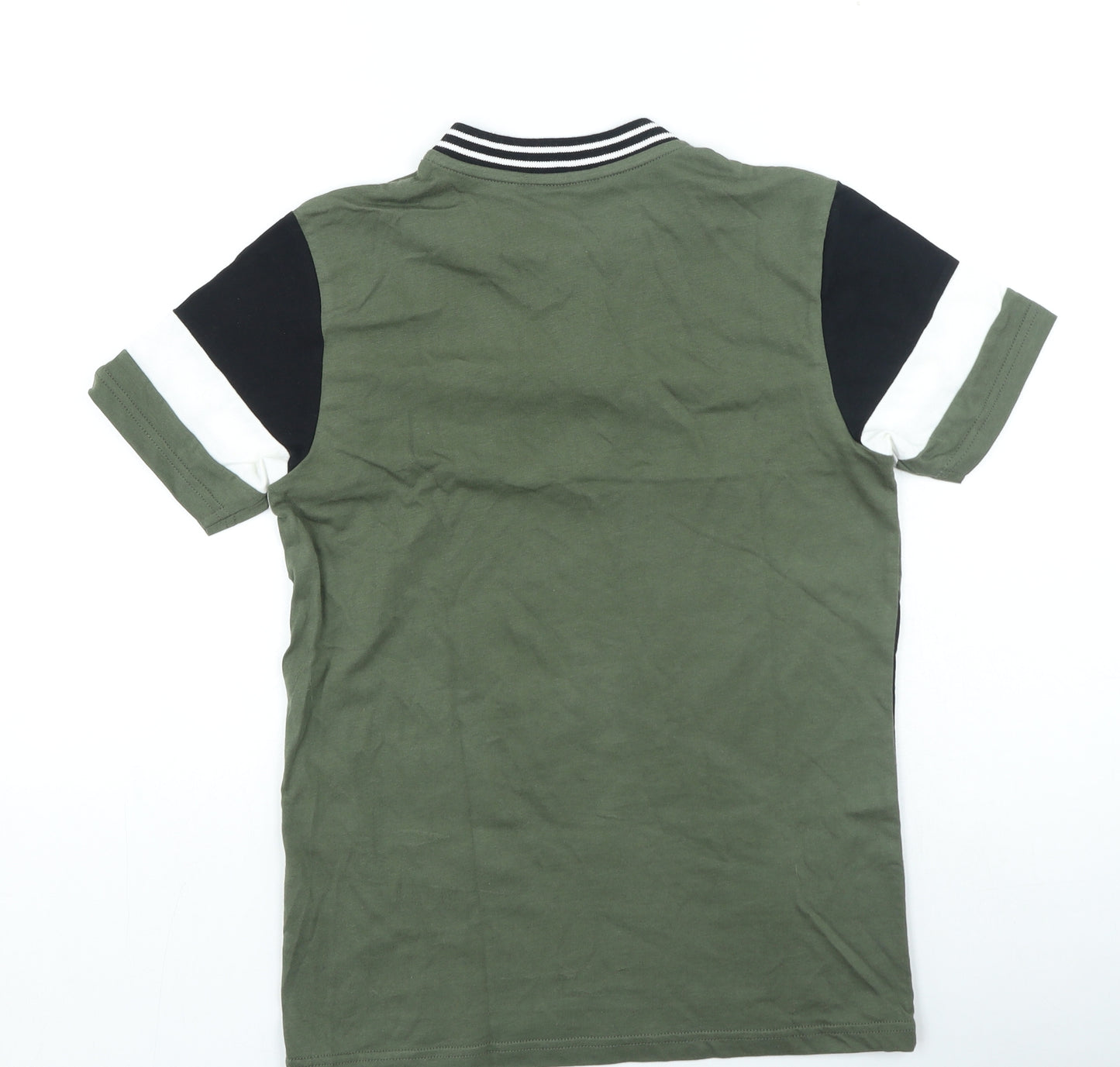 George Boys Green Cotton Basic Casual Size 12-13 Years Round Neck Zip