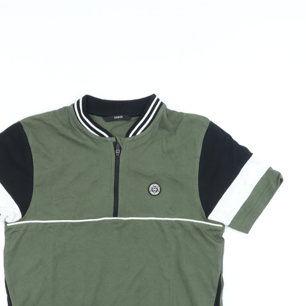 George Boys Green Cotton Basic Casual Size 12-13 Years Round Neck Zip