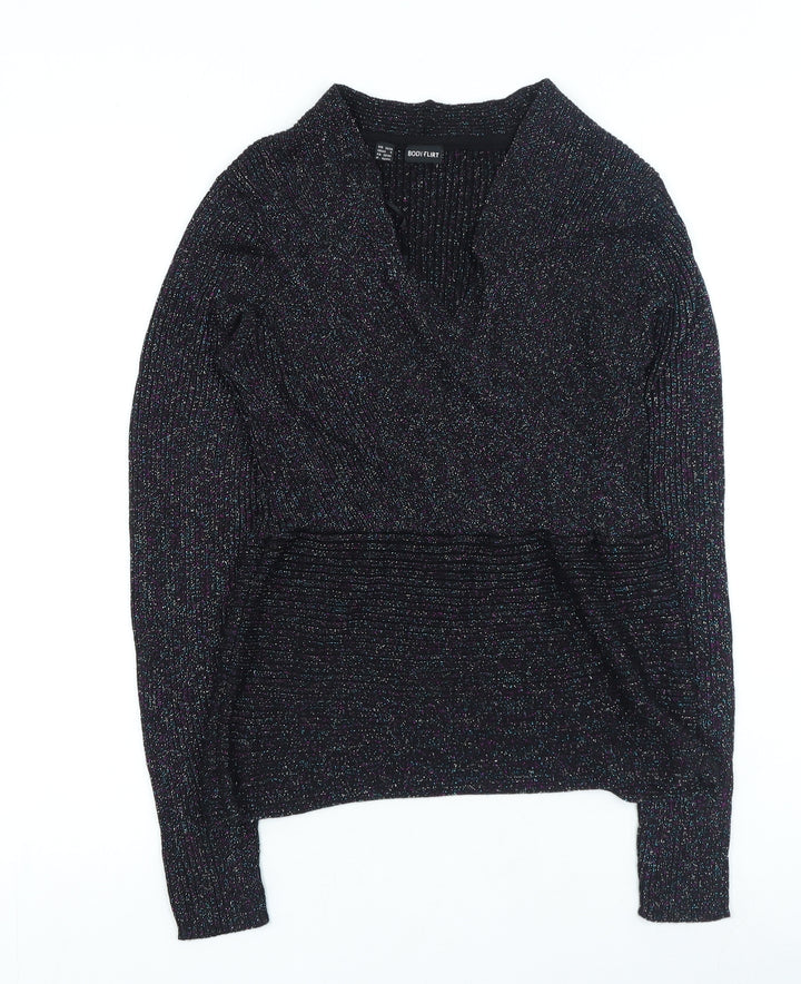 Body Flirt Womens Black V-Neck Viscose Pullover Jumper Size S