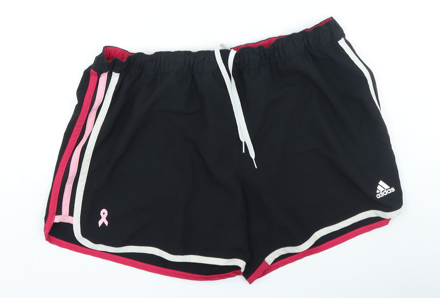 adidas Womens Black Polyester Sweat Shorts Size 12 L5 in Regular Drawstring