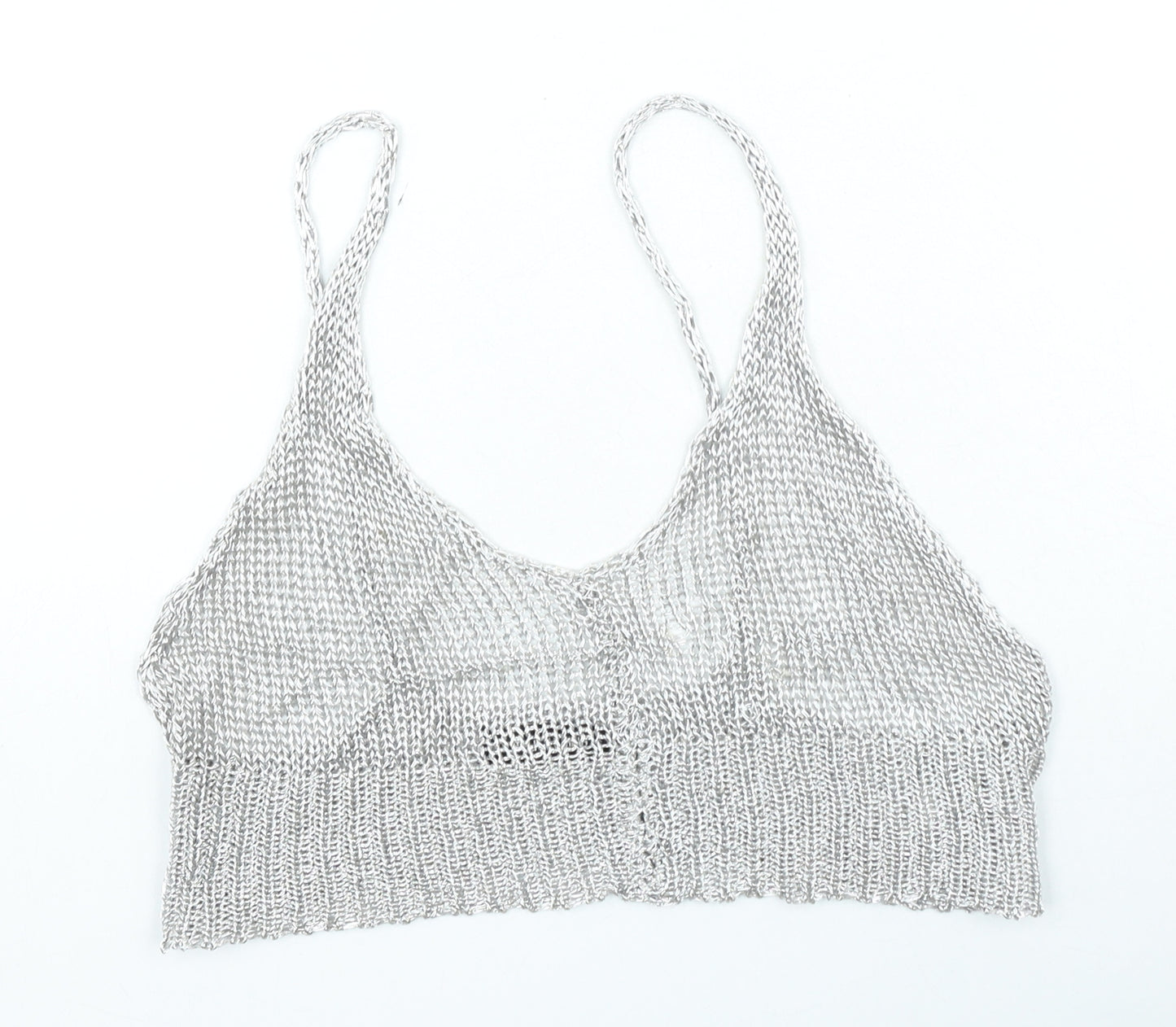 PRETTYLITTLETHING Womens Silver Polyester Cropped Tank Size 12 Scoop Neck