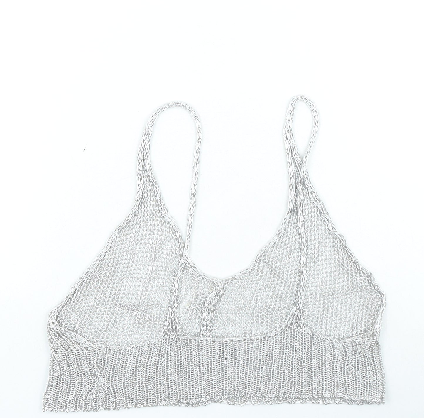 PRETTYLITTLETHING Womens Silver Polyester Cropped Tank Size 12 Scoop Neck