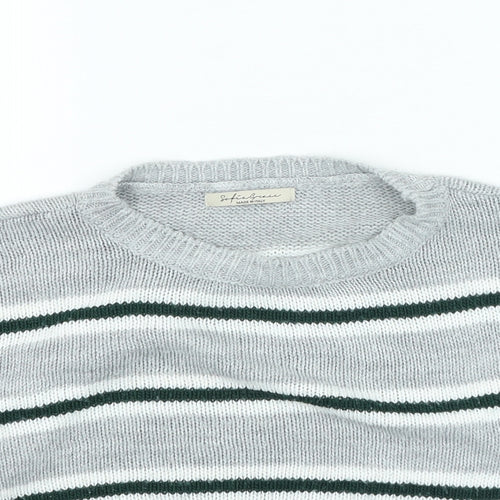 Preworn Womens Grey Round Neck Striped Acrylic Pullover Jumper Size M