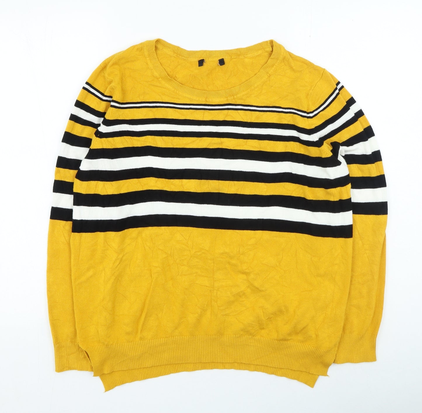 Peacocks Womens Yellow Round Neck Striped Viscose Pullover Jumper Size 20
