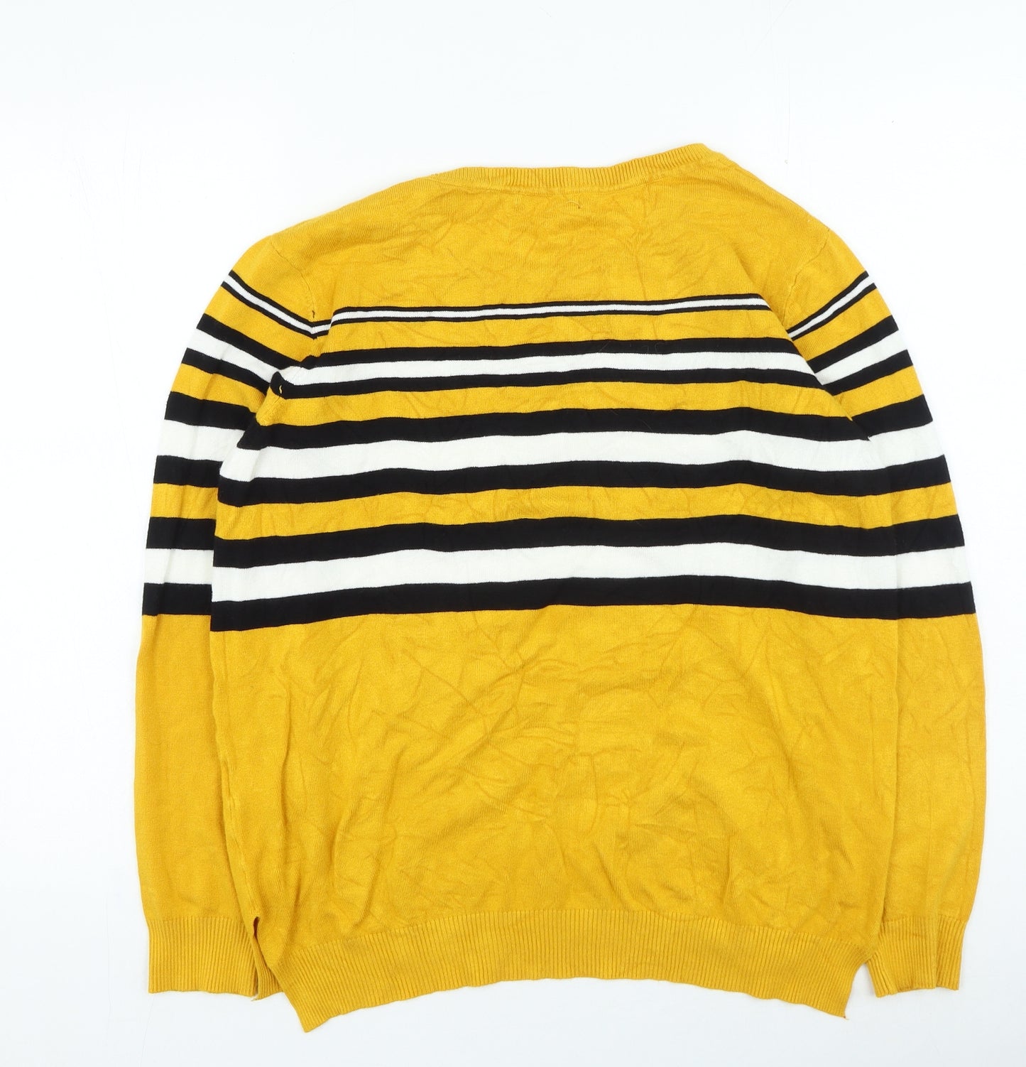 Peacocks Womens Yellow Round Neck Striped Viscose Pullover Jumper Size 20