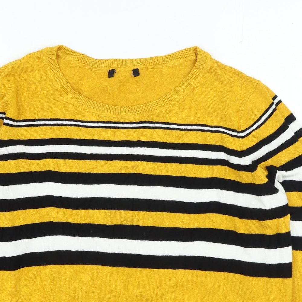 Peacocks Womens Yellow Round Neck Striped Viscose Pullover Jumper Size 20