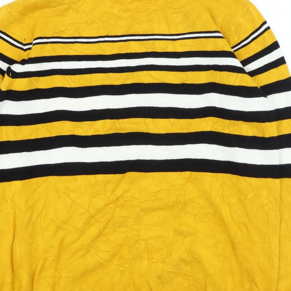 Peacocks Womens Yellow Round Neck Striped Viscose Pullover Jumper Size 20