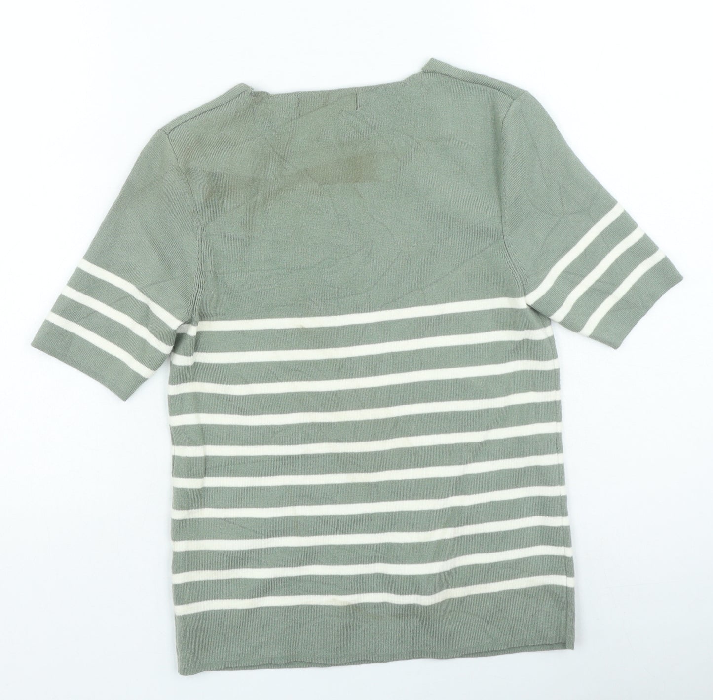 Marks and Spencer Womens Green Square Neck Striped Acrylic Pullover Jumper Size 10