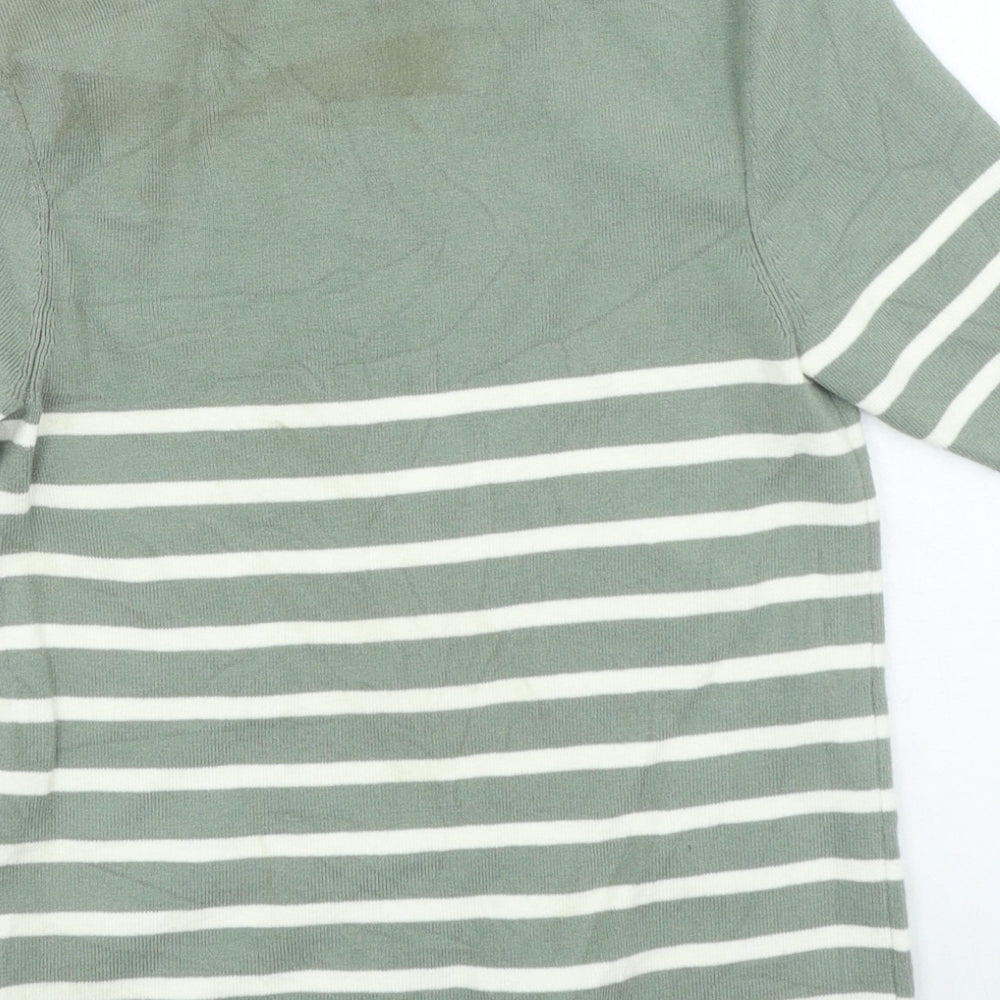 Marks and Spencer Womens Green Square Neck Striped Acrylic Pullover Jumper Size 10