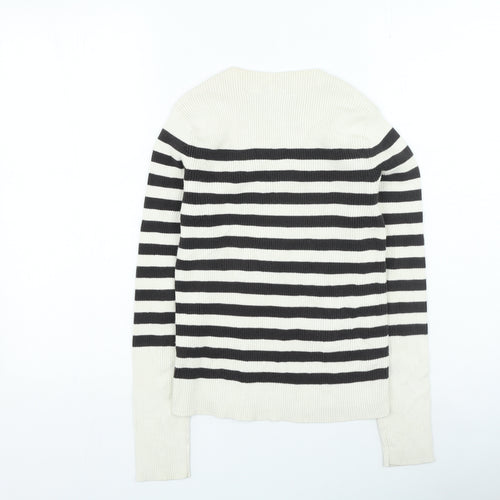 Old Navy Womens Ivory Round Neck Striped Cotton Pullover Jumper Size M