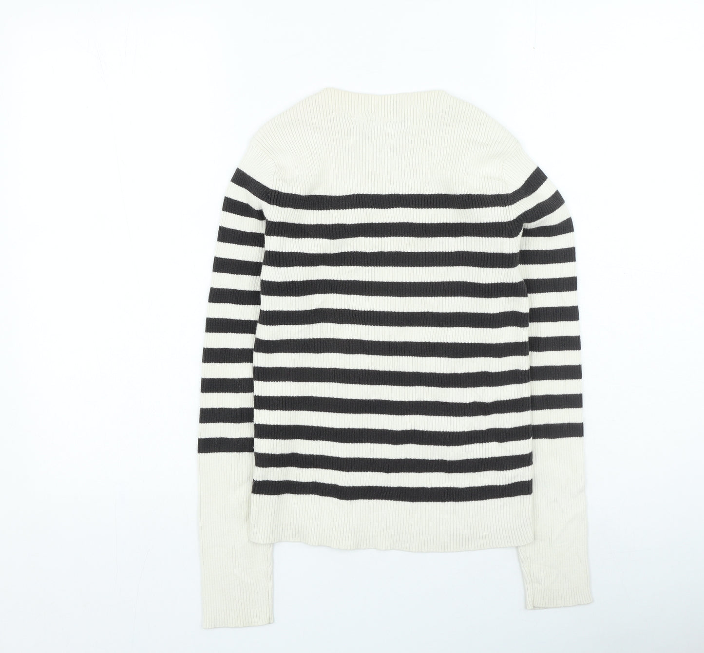Old Navy Womens Ivory Round Neck Striped Cotton Pullover Jumper Size M