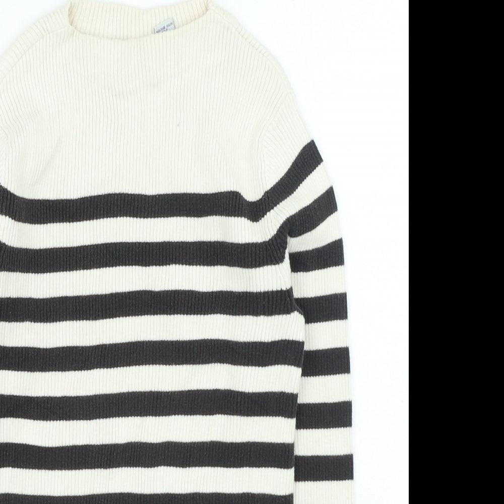 Old Navy Womens Ivory Round Neck Striped Cotton Pullover Jumper Size M