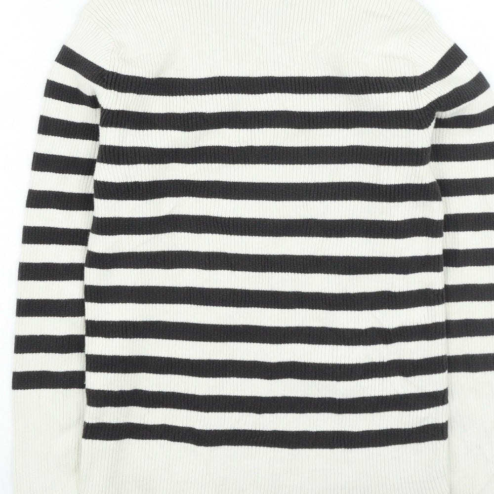 Old Navy Womens Ivory Round Neck Striped Cotton Pullover Jumper Size M