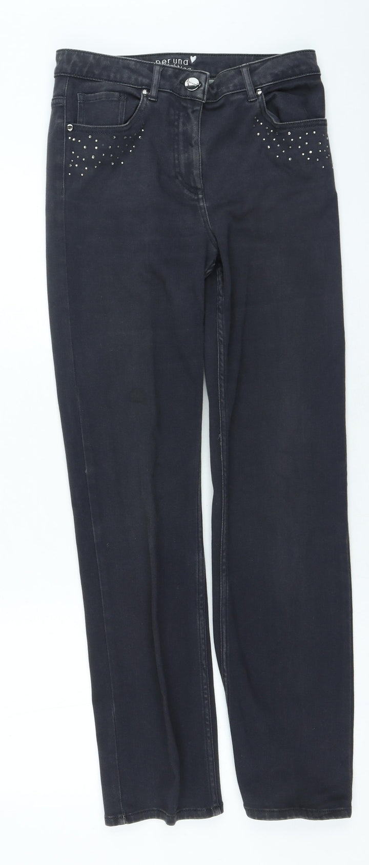 Marks and Spencer Womens Grey Cotton Straight Jeans Size 32 in L28 in Regular Zip