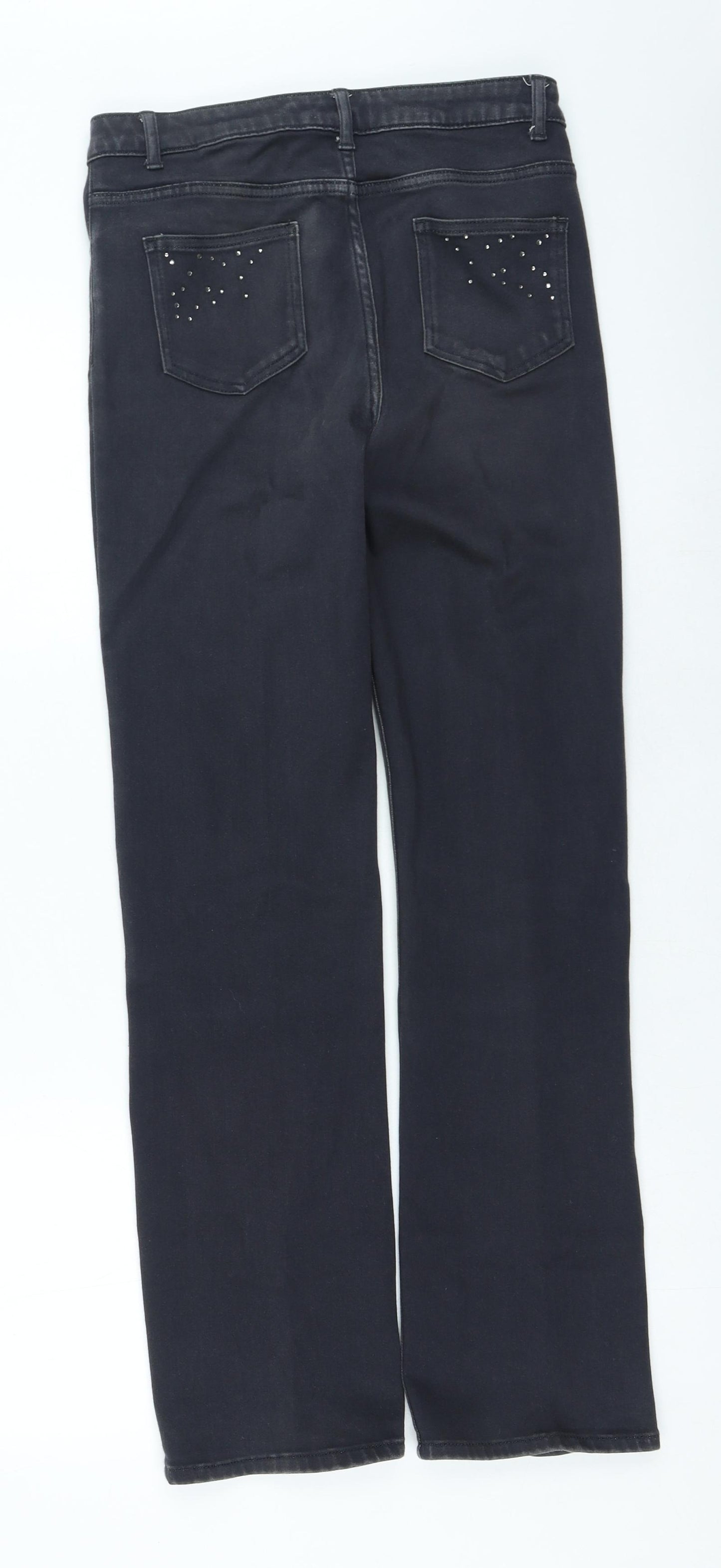 Marks and Spencer Womens Grey Cotton Straight Jeans Size 32 in L28 in Regular Zip